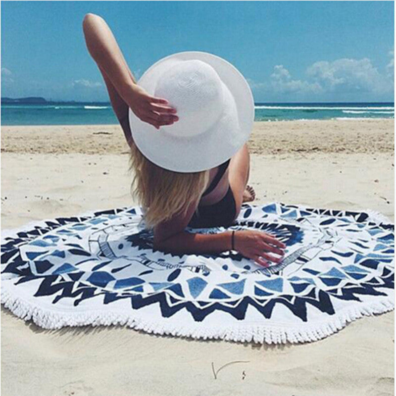 Microfiber Round Beach Towel 150cm Bath Towels Tassel Geometric Print Summer Women Sandy swimming Sunbath Baby Blanket covers up-Dollar Bargains Online Shopping Australia
