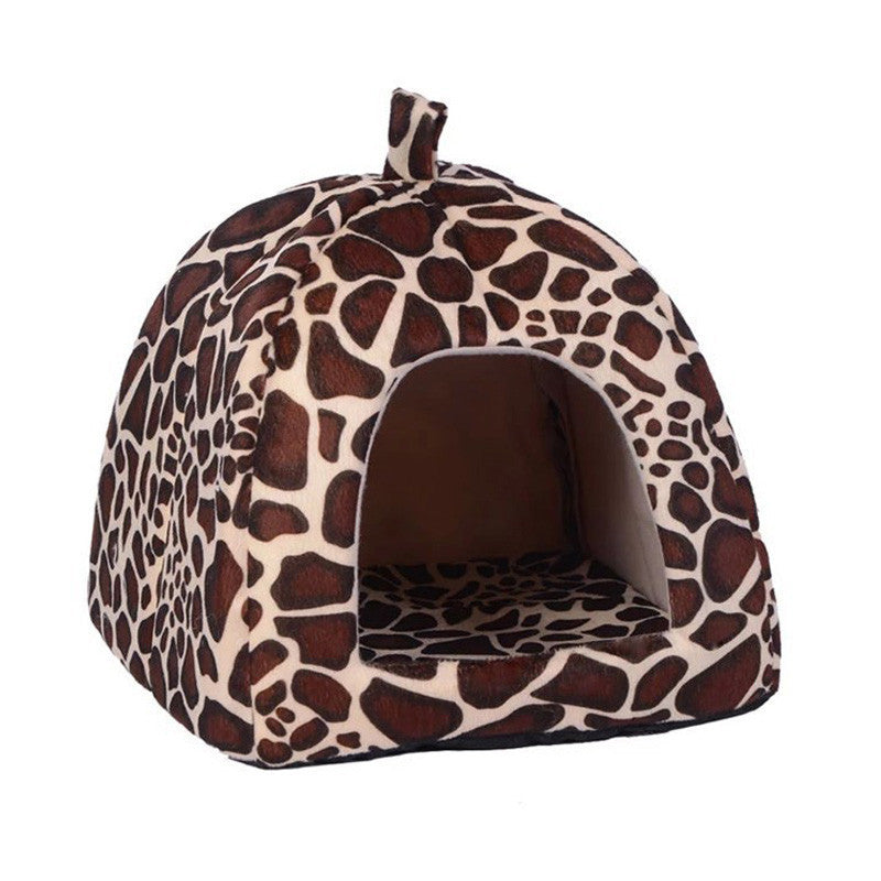 Pet House Foldable Soft Warm Leopard Print And Strawberry Cave Cat Dog Bed Cute Kennel Nest Dog Fleece Cat Tent Bed-Dollar Bargains Online Shopping Australia