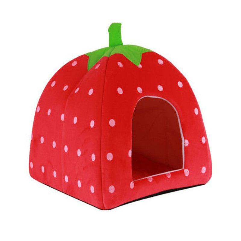 Pet House Foldable Soft Warm Leopard Print And Strawberry Cave Cat Dog Bed Cute Kennel Nest Dog Fleece Cat Tent Bed-Dollar Bargains Online Shopping Australia