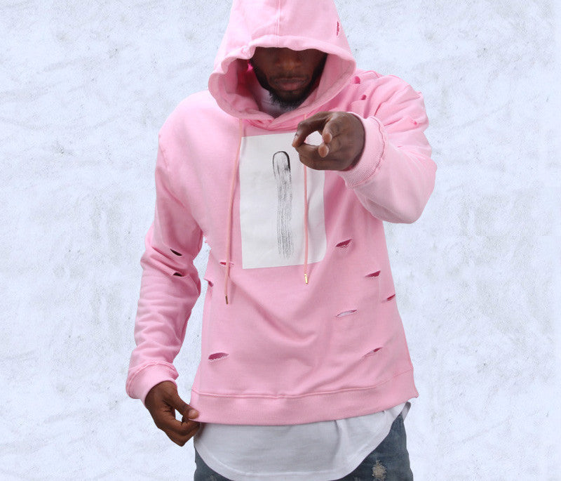 hot mens hip hop pink hoodies sweat suit tracksuit men with the hole hoodies men fashion set winter male streetwear-Dollar Bargains Online Shopping Australia