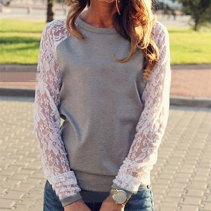 Lace Blouses Shirts Women Long Sleeve Blouse Shirt Shirt Blouse Shirt Tops Solid O Neck Casual-Dollar Bargains Online Shopping Australia