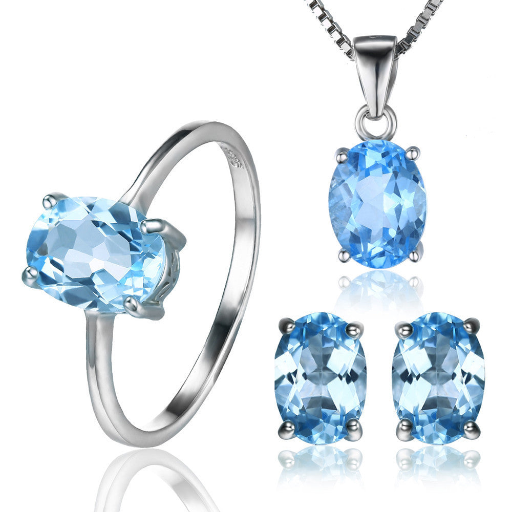 JewelryPalace Oval 5.8ct Natrual Blue Topaz Ring Stud Earrings Pendant Necklace 925 Sterling Silver Jewelry Sets 45cm Box Chain-Dollar Bargains Online Shopping Australia