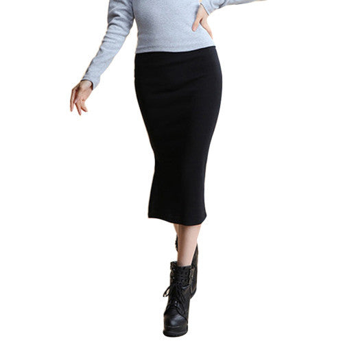 Summer Autumn Sexy Chic Pencil Skirts Office Mid Waist Mid-Calf Solid Skirt Casual Slim Hip Placketing Lady Skirts-Dollar Bargains Online Shopping Australia