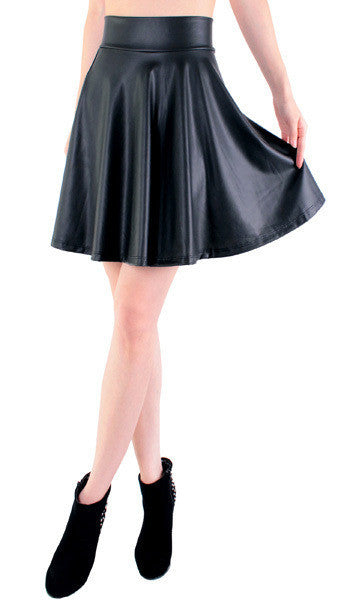 high waist faux leather skater flare skirt mini skirt above knee solid color skirt S/M/L/XL-Dollar Bargains Online Shopping Australia