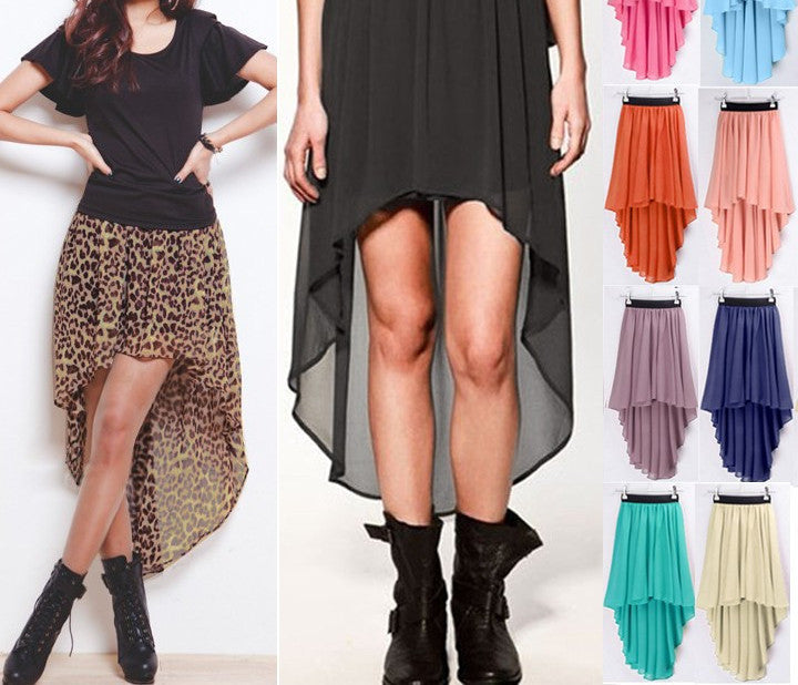 Fashion Women's Chiffon Pleated Retro Asymmetrical Swallow Tail Short Elastic Waist Skirt 35-Dollar Bargains Online Shopping Australia