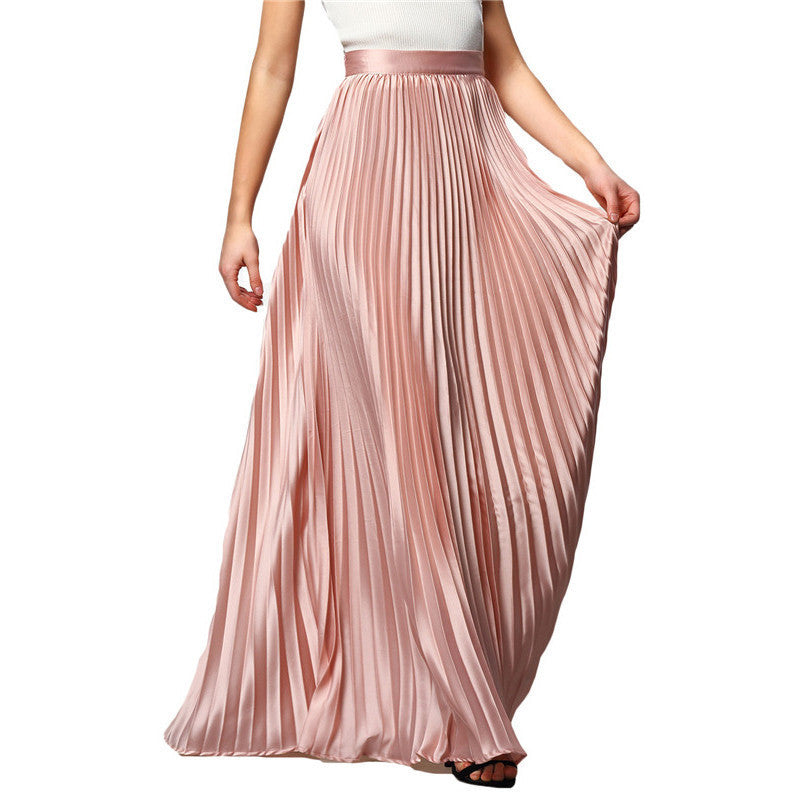 Spring Womens Fashion Designer Elegant Ladies Elastic Waist Pleated Beach Maxi Skirt-Dollar Bargains Online Shopping Australia