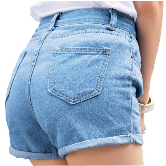 Spring and Summer Retro high waist Women denim shorts Blue loose short female thin curling fashion lager size short jeans women-Dollar Bargains Online Shopping Australia