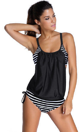 est High Quality Black Layered-Style Striped Tankini With Triangle Briefs LC41990 Fashion Beach Swimsuits-Dollar Bargains Online Shopping Australia