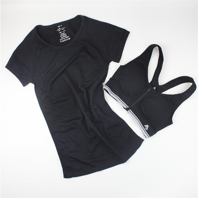 Women Casual T-shirt + Push Up Bra Sets Quick-Dry Fitness Tops Clothing for Female One Suit-Dollar Bargains Online Shopping Australia