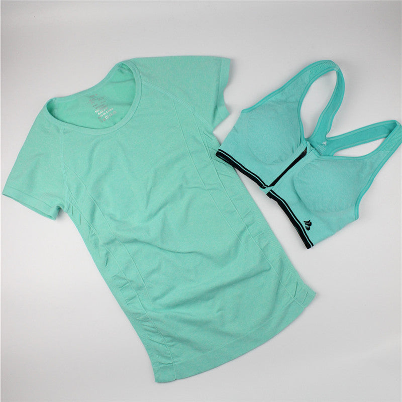 Women Casual T-shirt + Push Up Bra Sets Quick-Dry Fitness Tops Clothing for Female One Suit-Dollar Bargains Online Shopping Australia