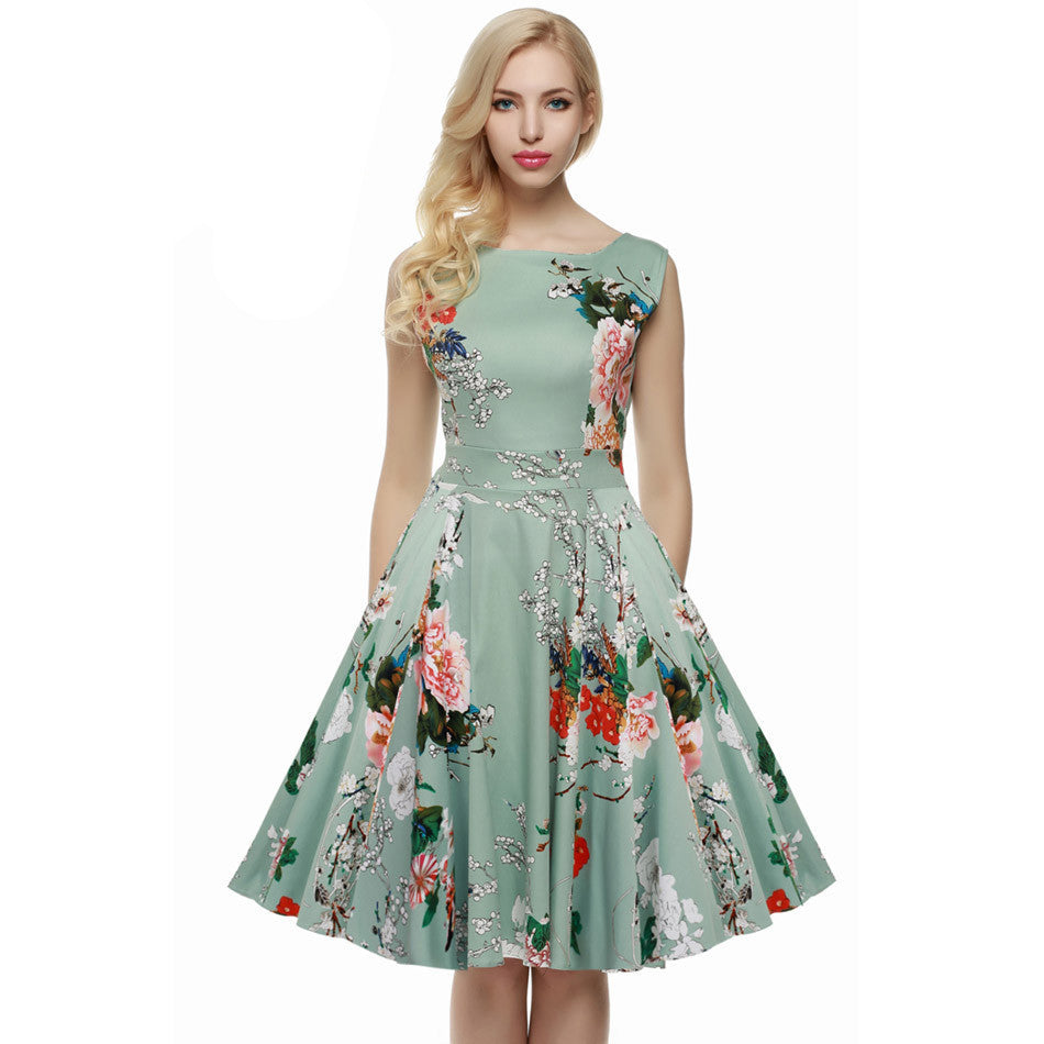 Women Dress Retro Vintage 1950s 60s Rockabilly Floral Swing Summer Dresses Elegant Bow-knot Tunic Vestidos-Dollar Bargains Online Shopping Australia