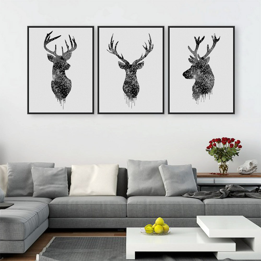 Triptych Watercolor Deer Head A4 Poster Print Abstract Animal Pictures Canvas Painting No Frames Living Room Home Decor Wall Art-Dollar Bargains Online Shopping Australia