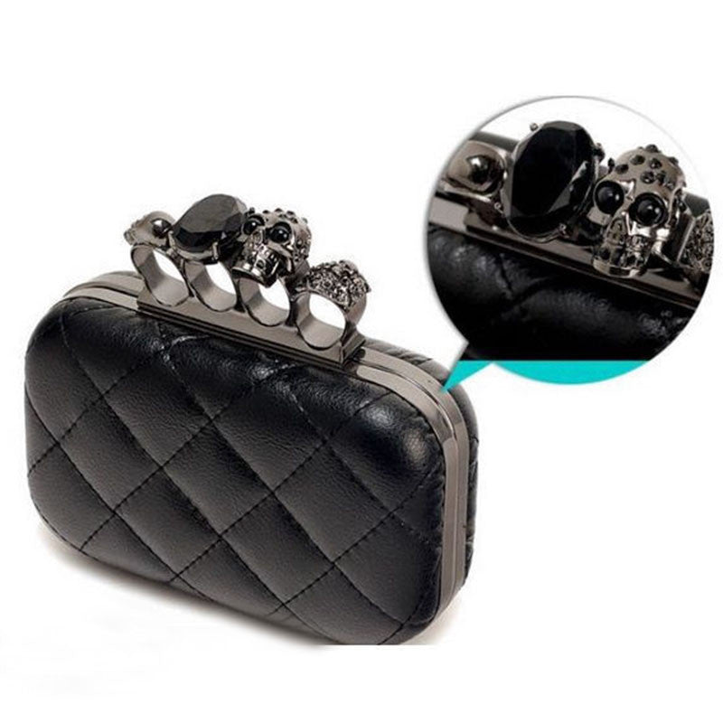 Vintage Skull purse Black Knuckle Ring Handbag Women Skull Clutch Evening Bag With shoulder Chain bolsas femininas-Dollar Bargains Online Shopping Australia