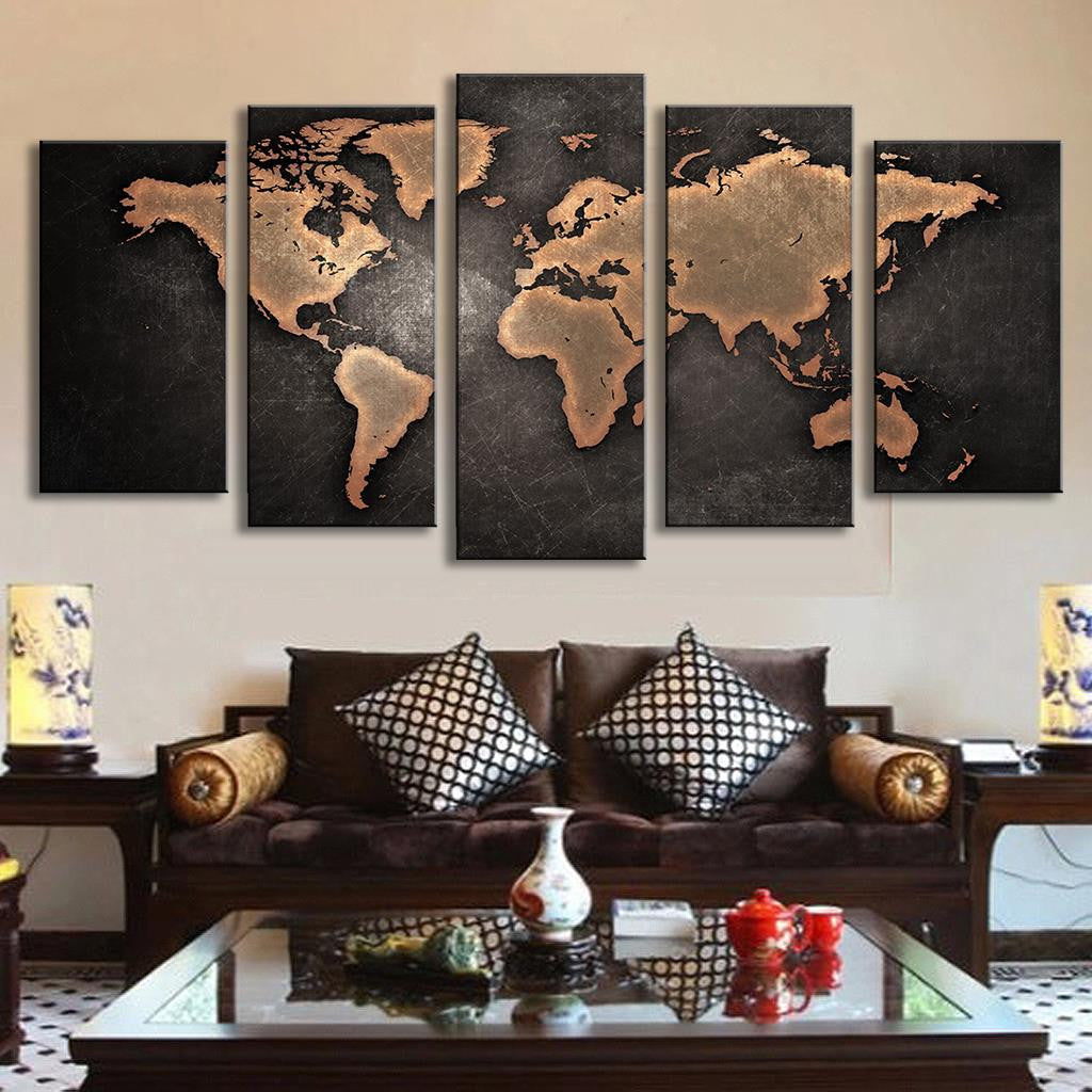 5 Pcs/Set Modern Abstract Wall Art Painting World Map Canvas Painting for Living Room Home Decor Picture Unframed-Dollar Bargains Online Shopping Australia