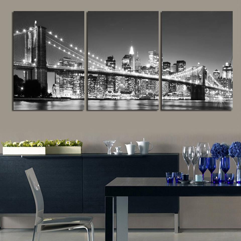 3 Piece Modern Unframed wall Painting York Brooklyn bridge Home Decorative Art Picture Paint on Canvas Prints-Dollar Bargains Online Shopping Australia