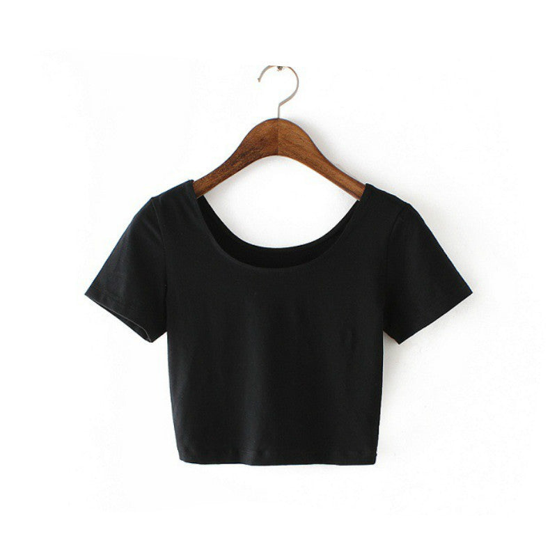 U neck Sexy Crop Top Ladies Short Sleeve T Shirt Tee Short T-shirt Basic Stretch T-shirts-Dollar Bargains Online Shopping Australia
