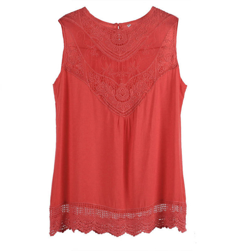 Feitong Women Summer Tops Tank Lace Hollow T Shirt Fashion Cotton Bend Sleeveless Casual Tops Tank blusa de renda feminino-Dollar Bargains Online Shopping Australia