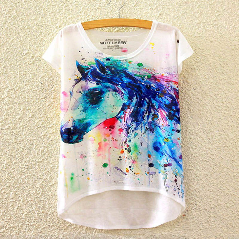 Cotton cropped t Shirt Women Short Sleeve t-shirts o-neck Causal loose Magic Unicorn T Shirt Summer top for women-Dollar Bargains Online Shopping Australia
