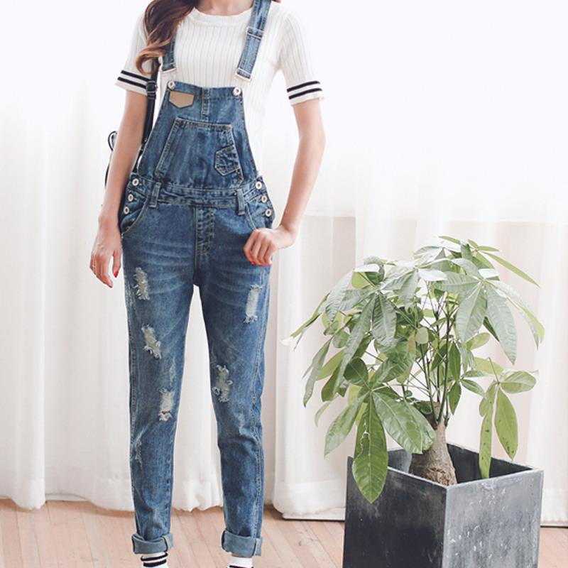 TC Womens Jumpsuit Denim Overalls Spring Autumn Casual Ripped Hole Loose Pants Ripped Pockets Jeans Coverall XL 2XL WT00194-Dollar Bargains Online Shopping Australia
