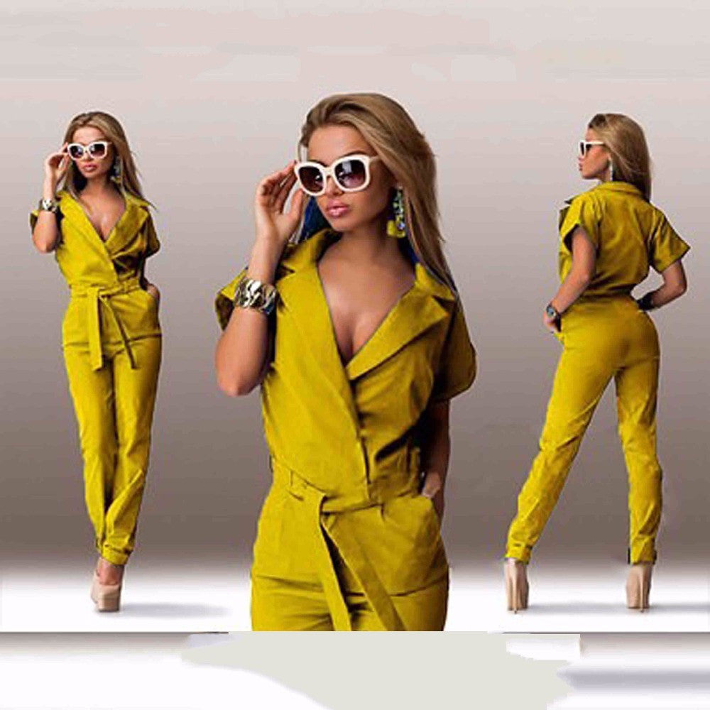 Fashion Summer Women's Jumpsuits Short Sleeve Slim Fit Hollow Rompers Sexy Womens Jumpsuit Casual Long Pants Solid B6147R-Dollar Bargains Online Shopping Australia