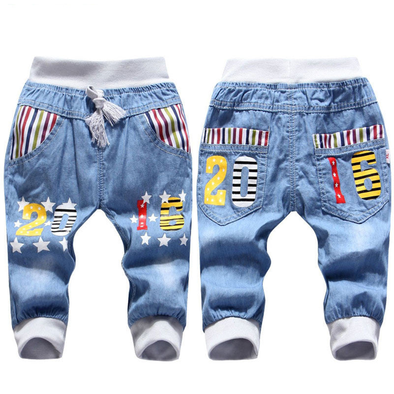 Fashion Kids Jeans Elastic Waist Straight Cartoon Jeans Denim Seventh Pants Boy Jeans For Kids-Dollar Bargains Online Shopping Australia