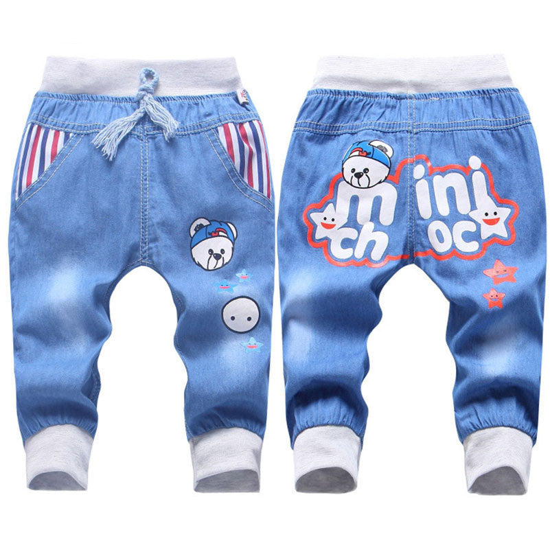 Fashion Kids Jeans Elastic Waist Straight Cartoon Jeans Denim Seventh Pants Boy Jeans For Kids-Dollar Bargains Online Shopping Australia