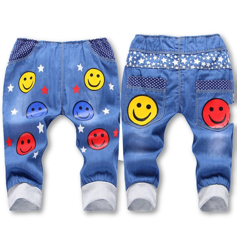 Fashion Kids Jeans Elastic Waist Straight Cartoon Jeans Denim Seventh Pants Boy Jeans For Kids-Dollar Bargains Online Shopping Australia