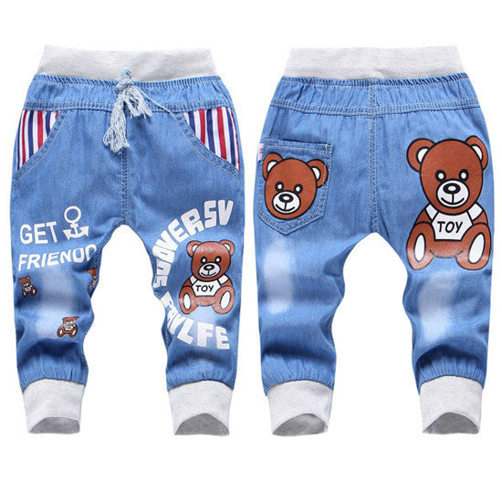 Fashion Kids Jeans Elastic Waist Straight Cartoon Jeans Denim Seventh Pants Boy Jeans For Kids-Dollar Bargains Online Shopping Australia