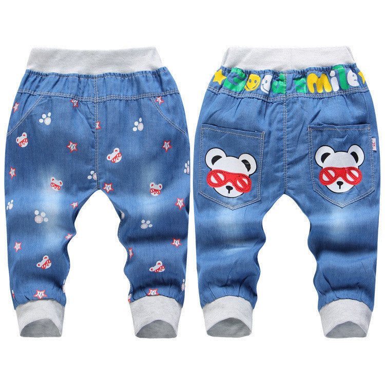 Fashion Kids Jeans Elastic Waist Straight Cartoon Jeans Denim Seventh Pants Boy Jeans For Kids-Dollar Bargains Online Shopping Australia