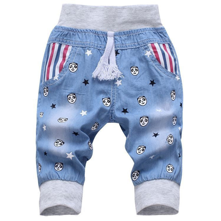 Fashion Kids Jeans Elastic Waist Straight Cartoon Jeans Denim Seventh Pants Boy Jeans For Kids-Dollar Bargains Online Shopping Australia