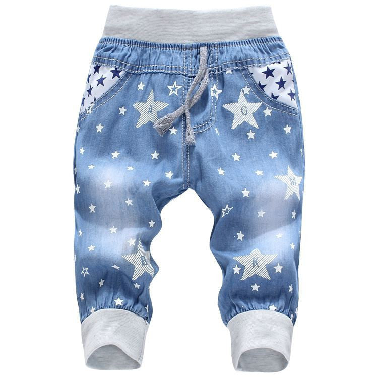 Fashion Kids Jeans Elastic Waist Straight Cartoon Jeans Denim Seventh Pants Boy Jeans For Kids-Dollar Bargains Online Shopping Australia