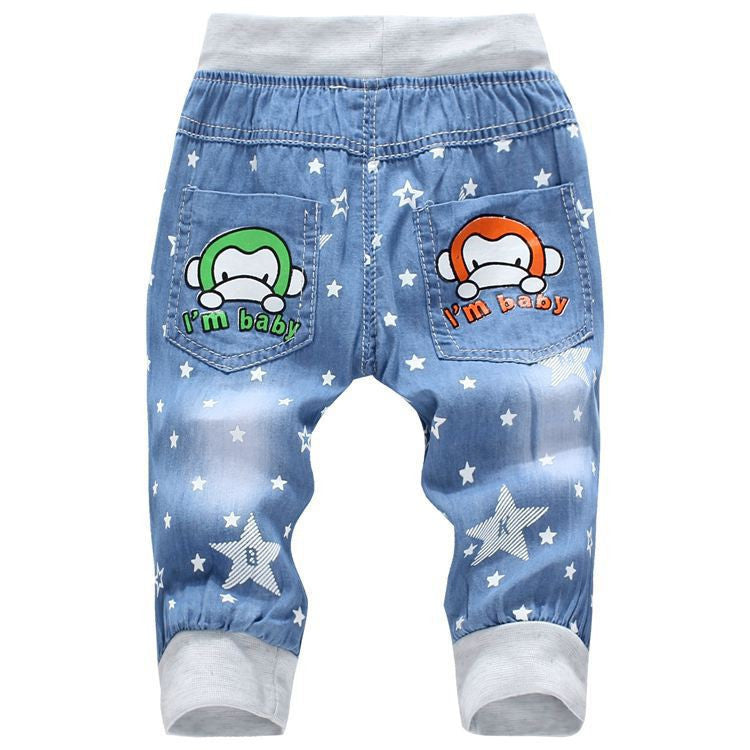 Fashion Kids Jeans Elastic Waist Straight Cartoon Jeans Denim Seventh Pants Boy Jeans For Kids-Dollar Bargains Online Shopping Australia