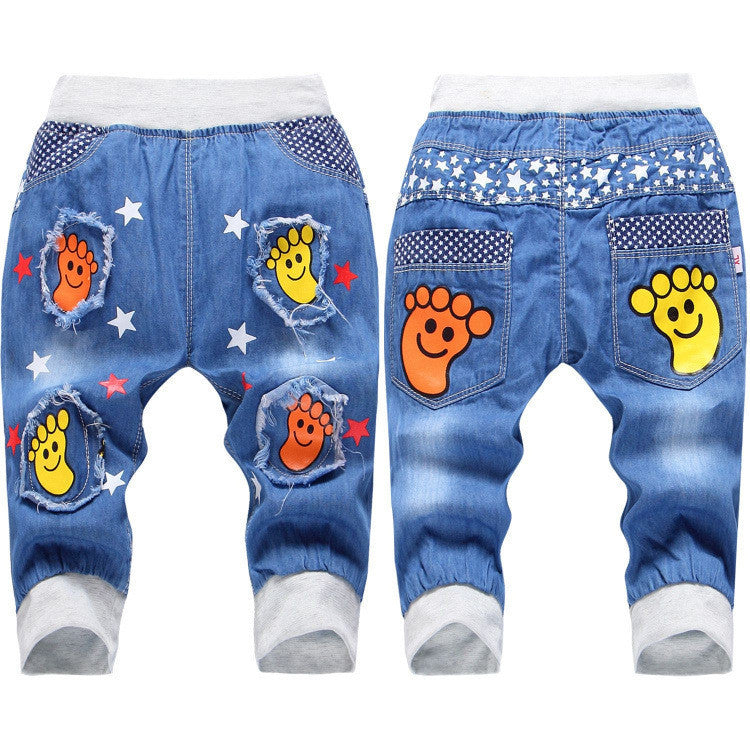 Fashion Kids Jeans Elastic Waist Straight Cartoon Jeans Denim Seventh Pants Boy Jeans For Kids-Dollar Bargains Online Shopping Australia