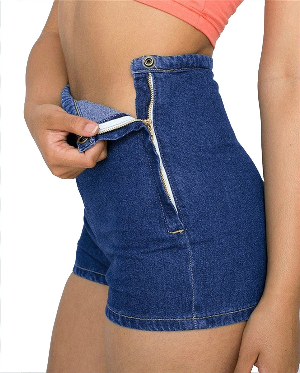 Summer Women High Waist Denim Shorts Slim Ripped Skinny Tight A Side Button Pom Jeans Short de cintura alta-Dollar Bargains Online Shopping Australia