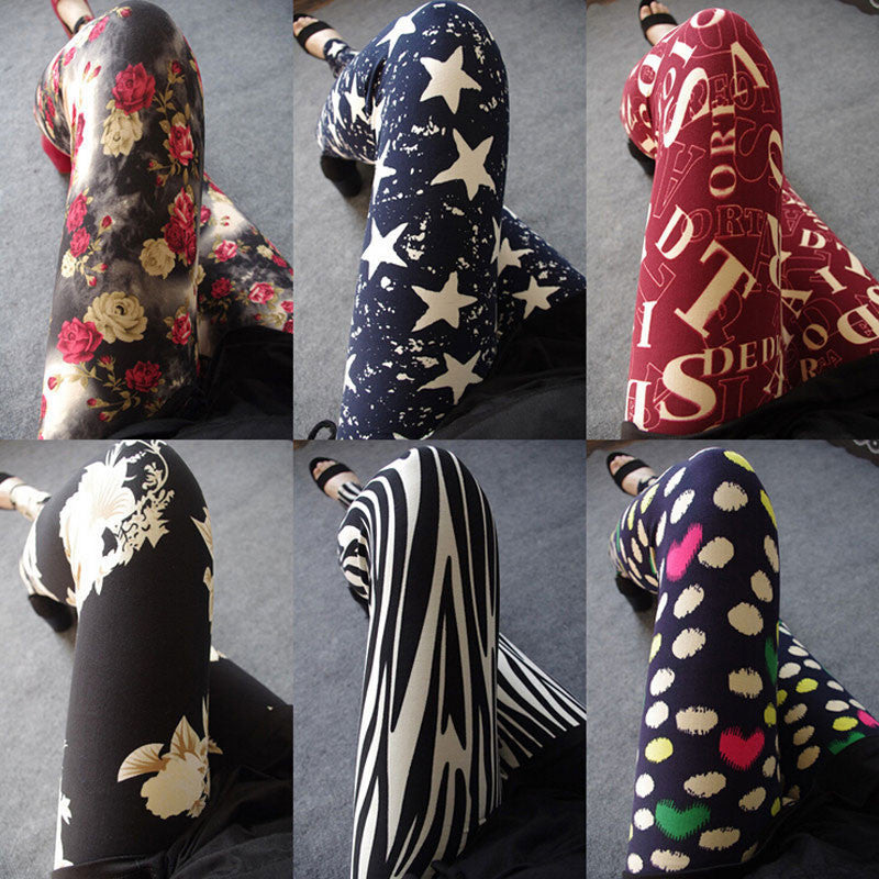 Spring Summer Womens Fashion Black Milk Thin Stretch leggings Colored Stars Graffiti Slim Skinny Leggings Pants Female-Dollar Bargains Online Shopping Australia