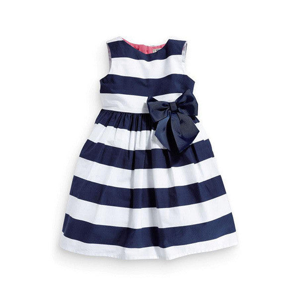 Baby Kid Girls One Piece Dress Blue White Striped Bow Summer Tutu Dress 1-5Y-Dollar Bargains Online Shopping Australia