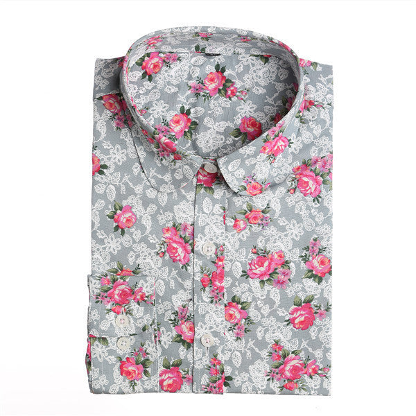 Women Blouses Turn Down Collar Floral Blouse Long Sleeve Shirt Women Camisas Femininas Women Tops And Blouses Fashion-Dollar Bargains Online Shopping Australia