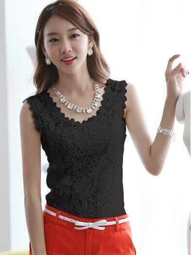 Summer Women Blouse Lace Vintage Sleeveless White Crochet Casual Shirts Tops Plus Size-Dollar Bargains Online Shopping Australia