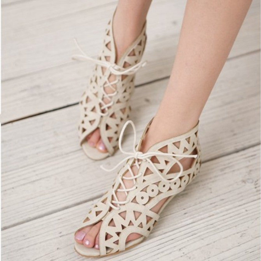 Big Size 31-43 Fashion Cutouts Lace Up Women Sandals Open Toe Low Wedges Bohemian Summer Shoes Beach shoes women AA516-Dollar Bargains Online Shopping Australia