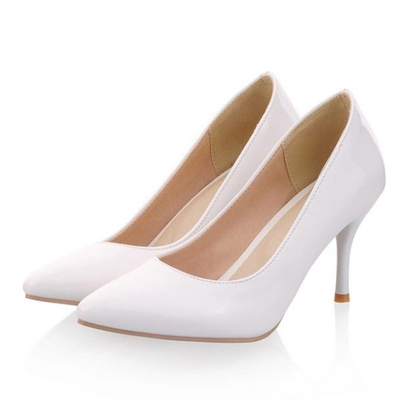 Women Nude Color Patent Leather Pumps spring Fashion Pointed Toe High Thin Heels Stilettos Slip On Party Shoes Plus Size 43-Dollar Bargains Online Shopping Australia