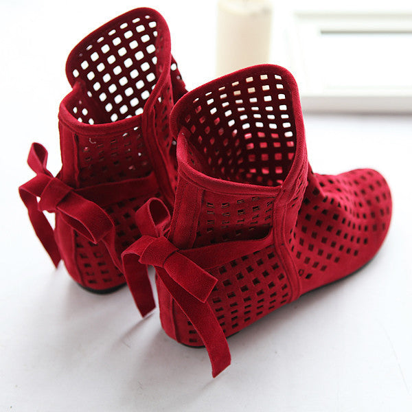 Summer Boots Women Flock Flat shoes Low Hidden Wedges Solid Cut-outs Ankle Boot Ladies Casual Shoes-Dollar Bargains Online Shopping Australia