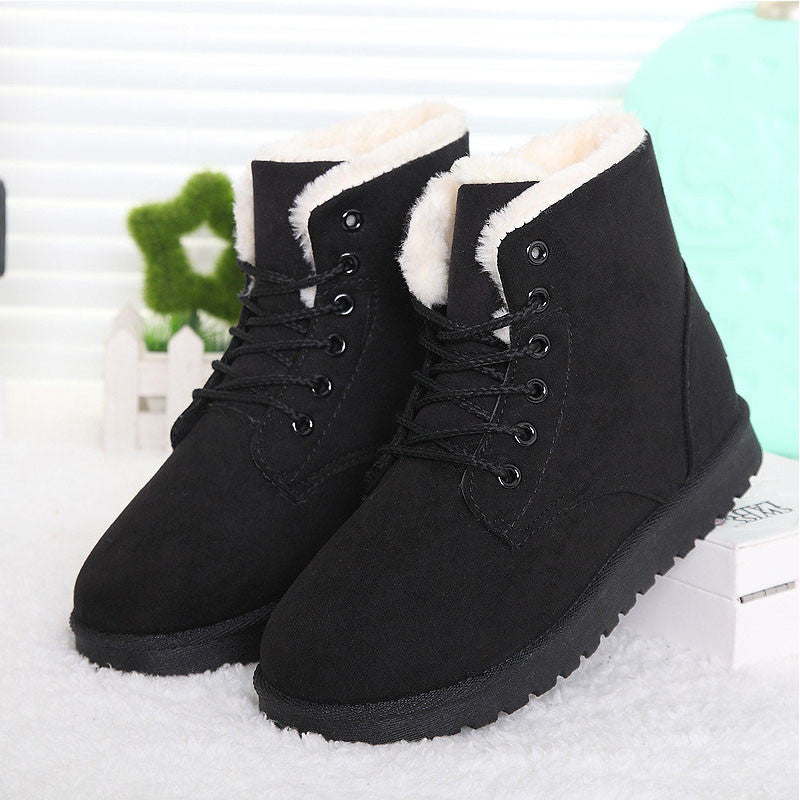 Women Boots Snow Warm Winter Boots Lace Up Fur Ankle Boots Ladies Winter Shoes Black NM01-Dollar Bargains Online Shopping Australia