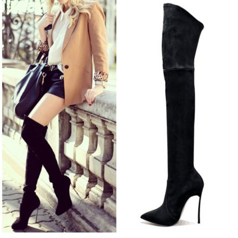 Autumn Winter Women Boots Stretch Faux Suede Slim Thigh High Boots Fashion Sexy Over the Knee Boots High Heels Shoes Woman-Dollar Bargains Online Shopping Australia