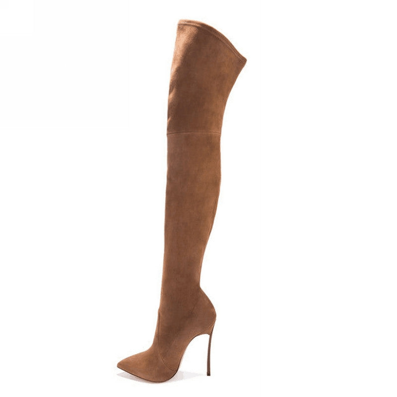 Autumn Winter Women Boots Stretch Faux Suede Slim Thigh High Boots Fashion Sexy Over the Knee Boots High Heels Shoes Woman-Dollar Bargains Online Shopping Australia