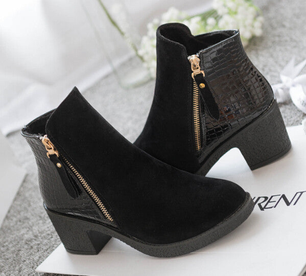 women boots fashion autumn ankle boots pu leather shoes woman suede Splice black blue high heels boots shoes women AA223-Dollar Bargains Online Shopping Australia