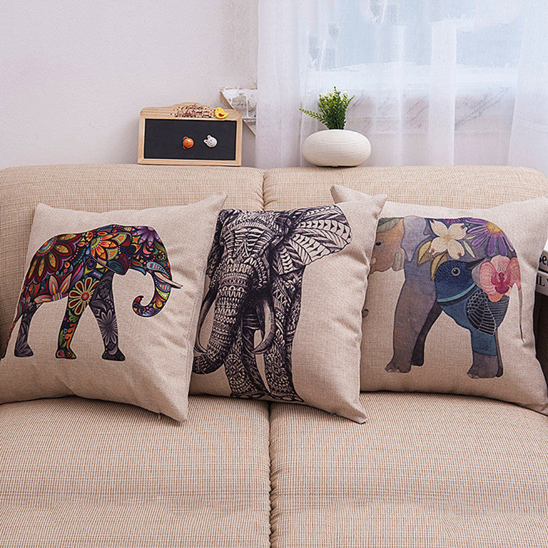 Square 45X45CM European Vintage Colorful Elephant Printed Pillow Case Animal Cushion Cotton linen Cover Throw pillow case Y2-Dollar Bargains Online Shopping Australia