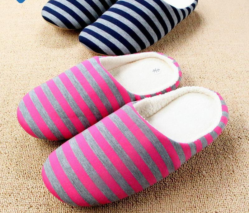 Slippers Men Women Indoor Pantufas Winter Cotton Striped Slipper Home Shoes Soft Floor Household Female/male Plush Chinelos-Dollar Bargains Online Shopping Australia