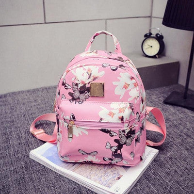 Women Backpack Fashion Causal Floral Printing Backpacks PU Leather Bac