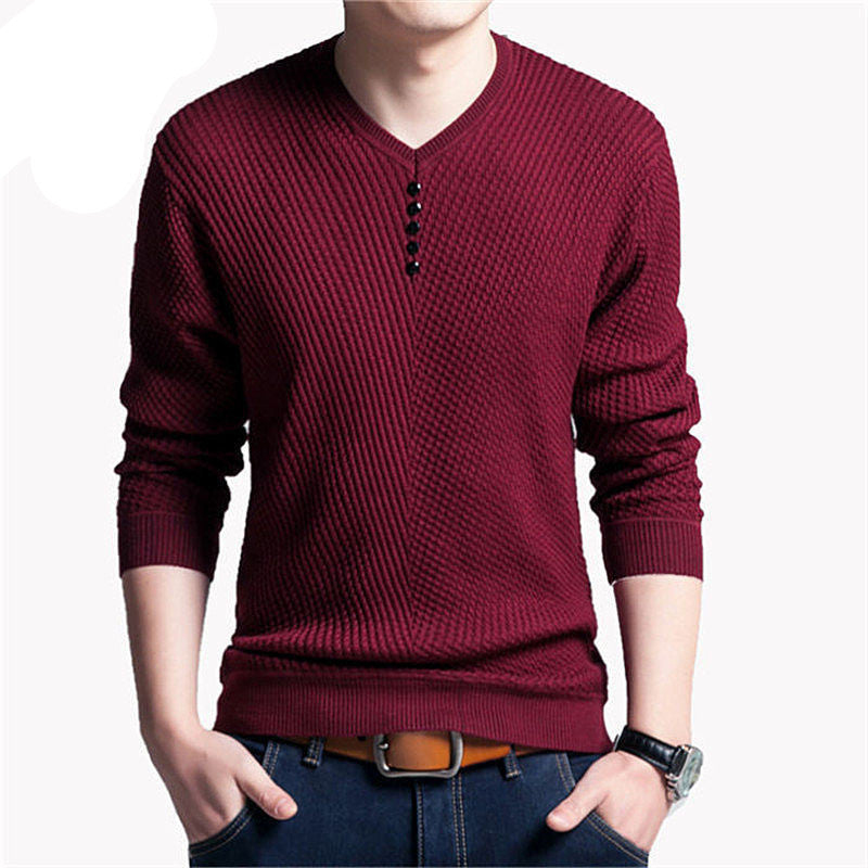 Solid Color Pullover Men V Neck Sweater Men Long Sleeve Shirt Mens Sweaters Wool Casual Dress Brand Cashmere Knitwear Pull Homme-Dollar Bargains Online Shopping Australia