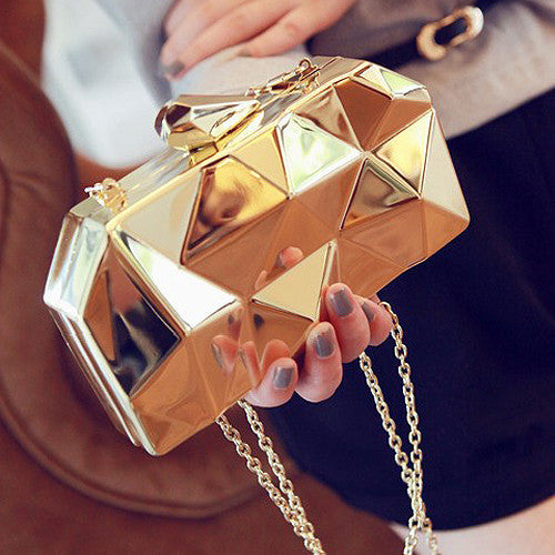 fashion geometric three-dimensional metal chain ladies handbag evening bag day clutches mini purse wedding party bag-Dollar Bargains Online Shopping Australia